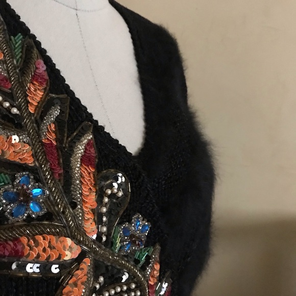Vintage Black Angora and Lambswool Beaded Sweater - Picture 10 of 13